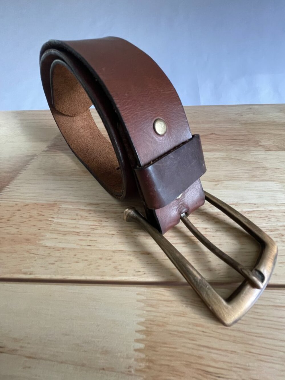 Brown Leather Wide Belt Men's 32 Brass Buckle